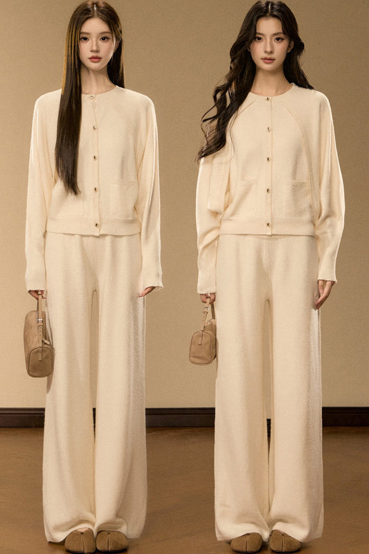 Wool and Cashmere Blend Cardigan and Pants Set-Up