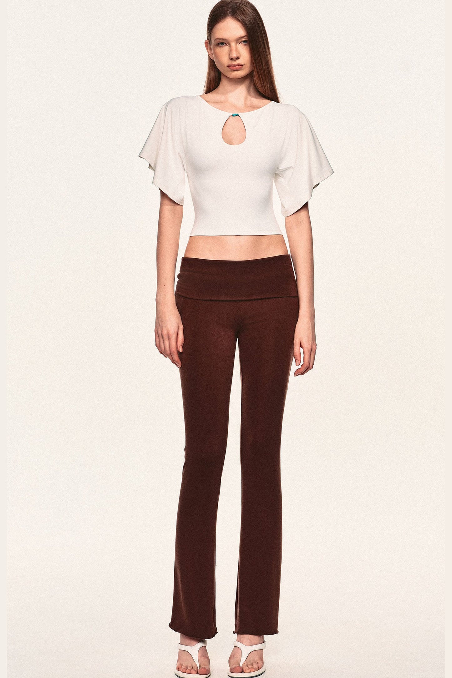 Water Drop Cutout Flutter Sleeve Blouse