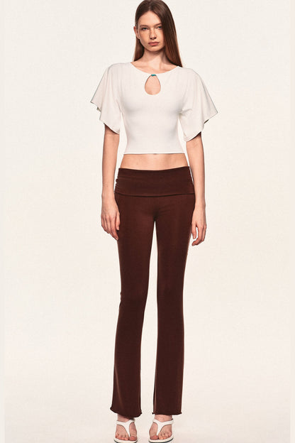 Water Drop Cutout Flutter Sleeve Blouse