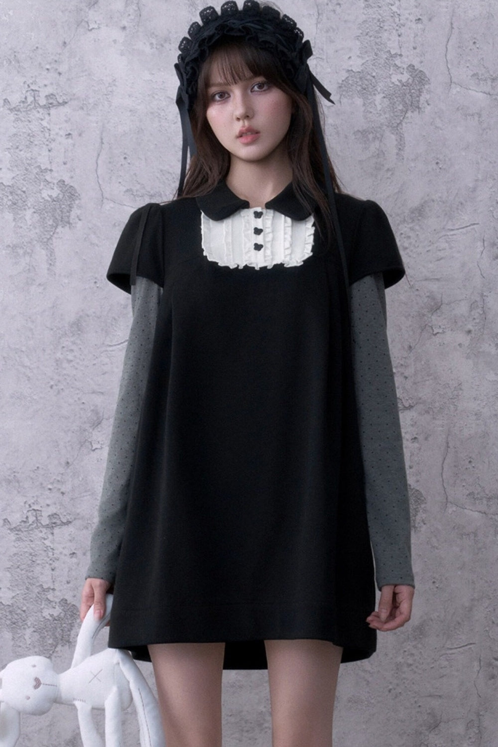 Ruffled Bib Doll Collar Dress