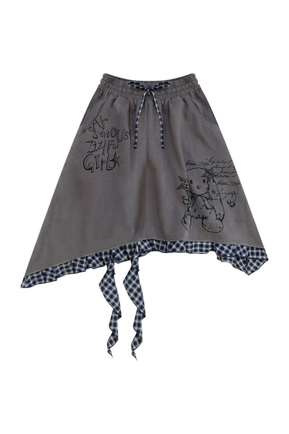 Plaid Graffiti Rabbit Skirt