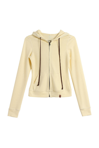 Slim Fit Drawstring Hooded Zipper Sweatshirt