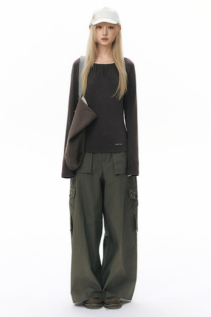 Foldable Hem Wide Leg Pants