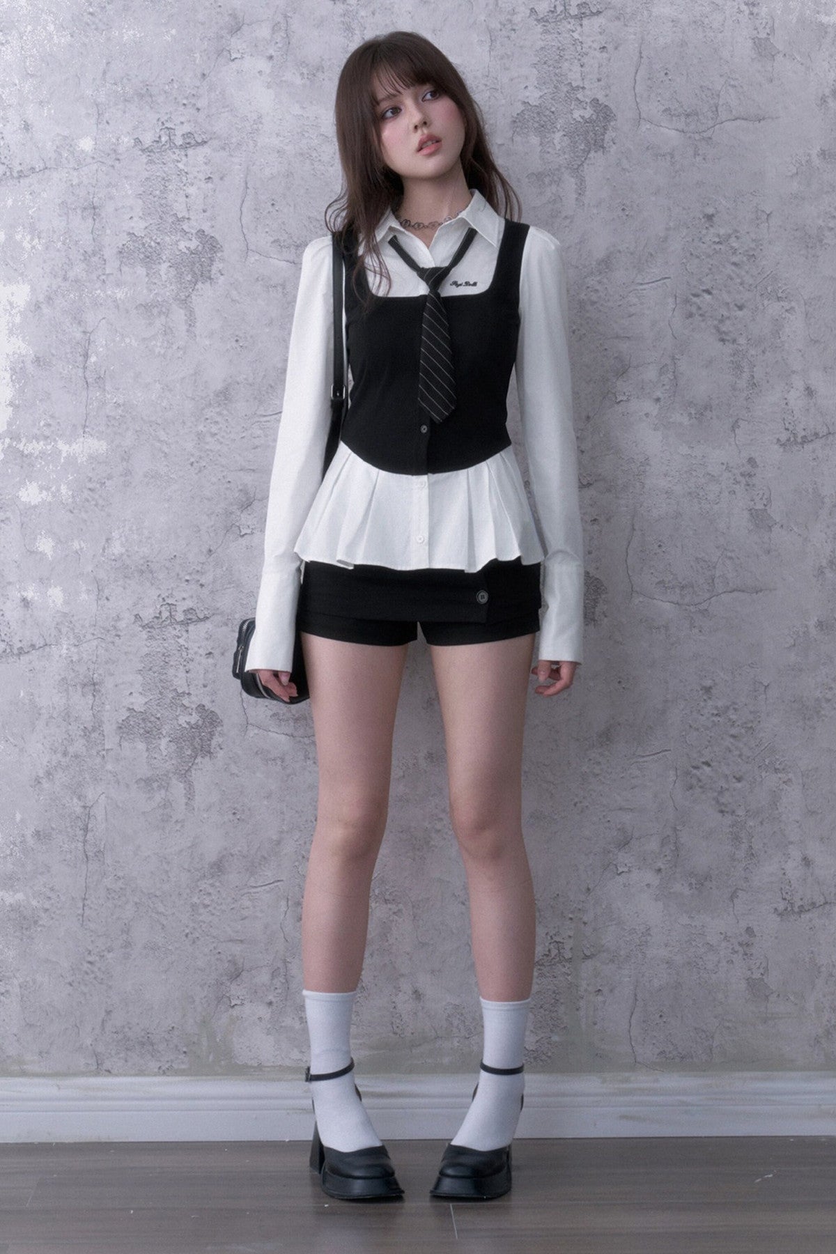 Black White Layered-Look Shirt Set-Up