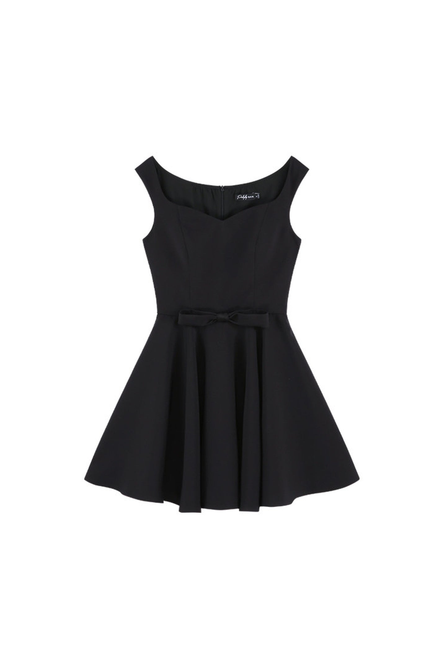 Black Square-Neck Puffy A-Line Dress