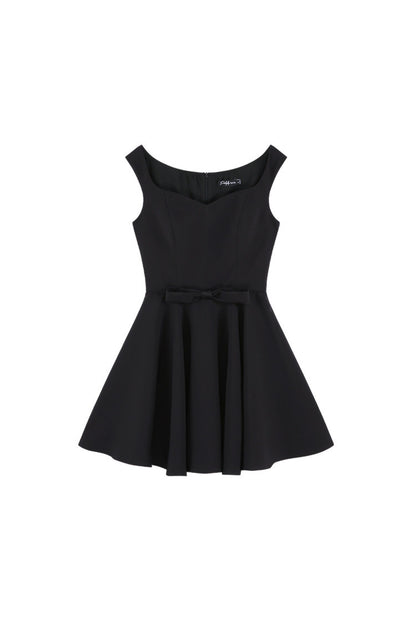Black Square-Neck Puffy A-Line Dress