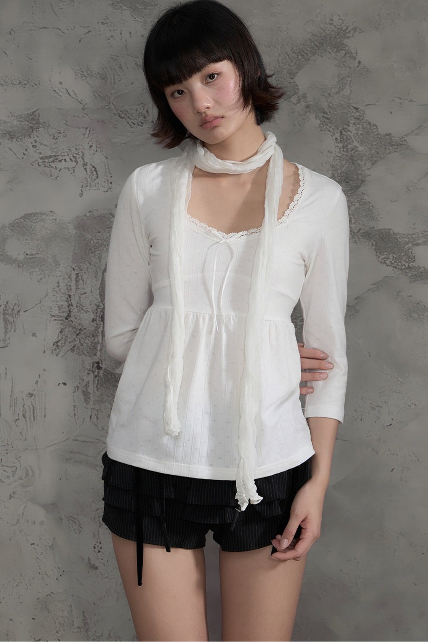 White Lace V-Neck T-Shirt