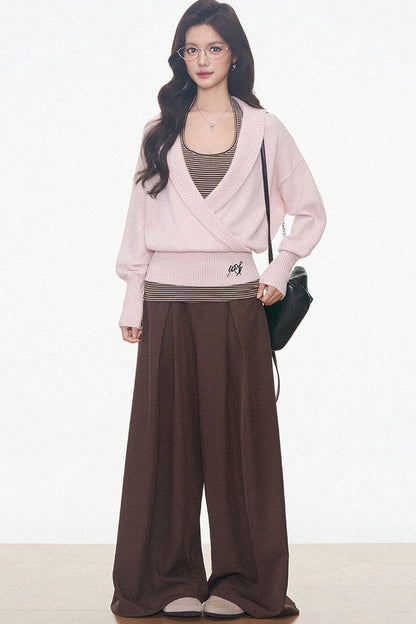 Westayone Long-Sleeved Knitted Sweater and Wide-Leg Pants Set-Up