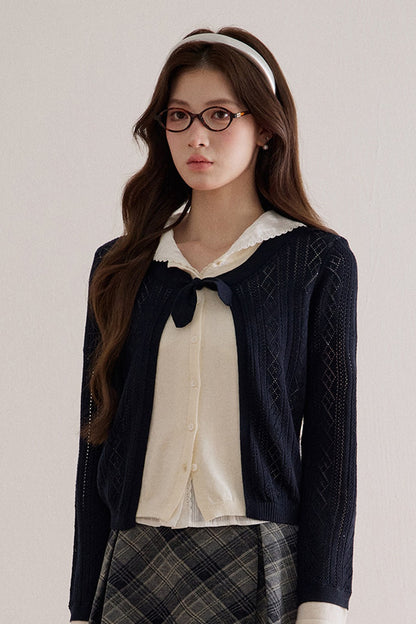 Diamond Lattice Layered-Look Knit Top