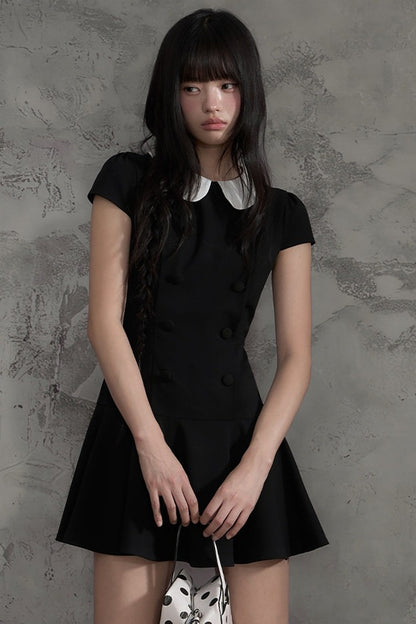 Double-Breasted Doll Collar A-Line Dress
