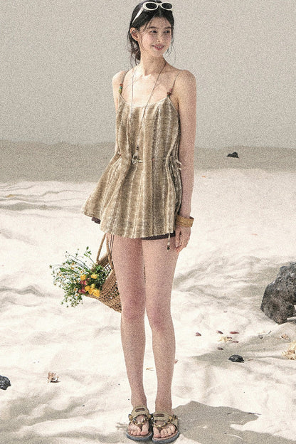 French Striped Embroidered Camisole