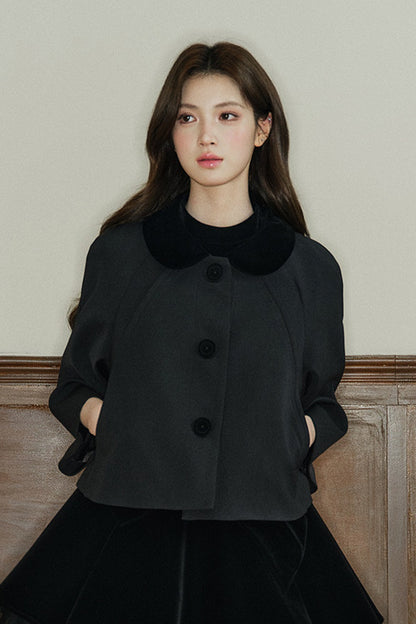 Short Velvet Doll Collar Cape