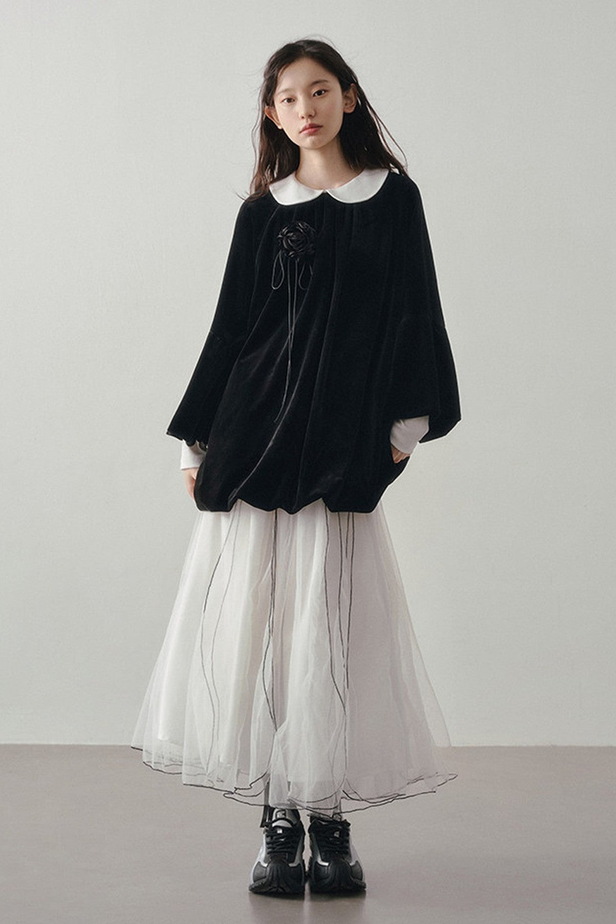 Patchwork Long Sleeve Velvet Tops