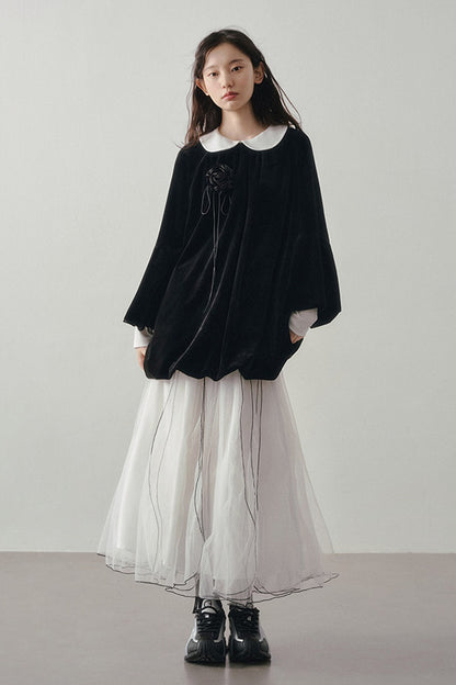 Patchwork Long Sleeve Velvet Tops
