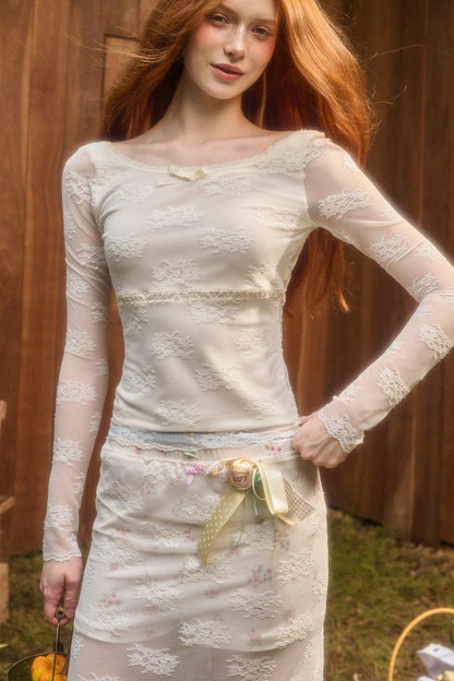 Layered-Look Lace Top and Skirt Set-Up