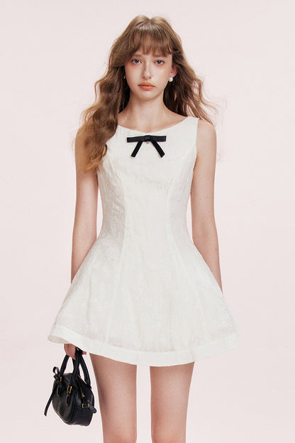 Romantic Flocked Bow Dress