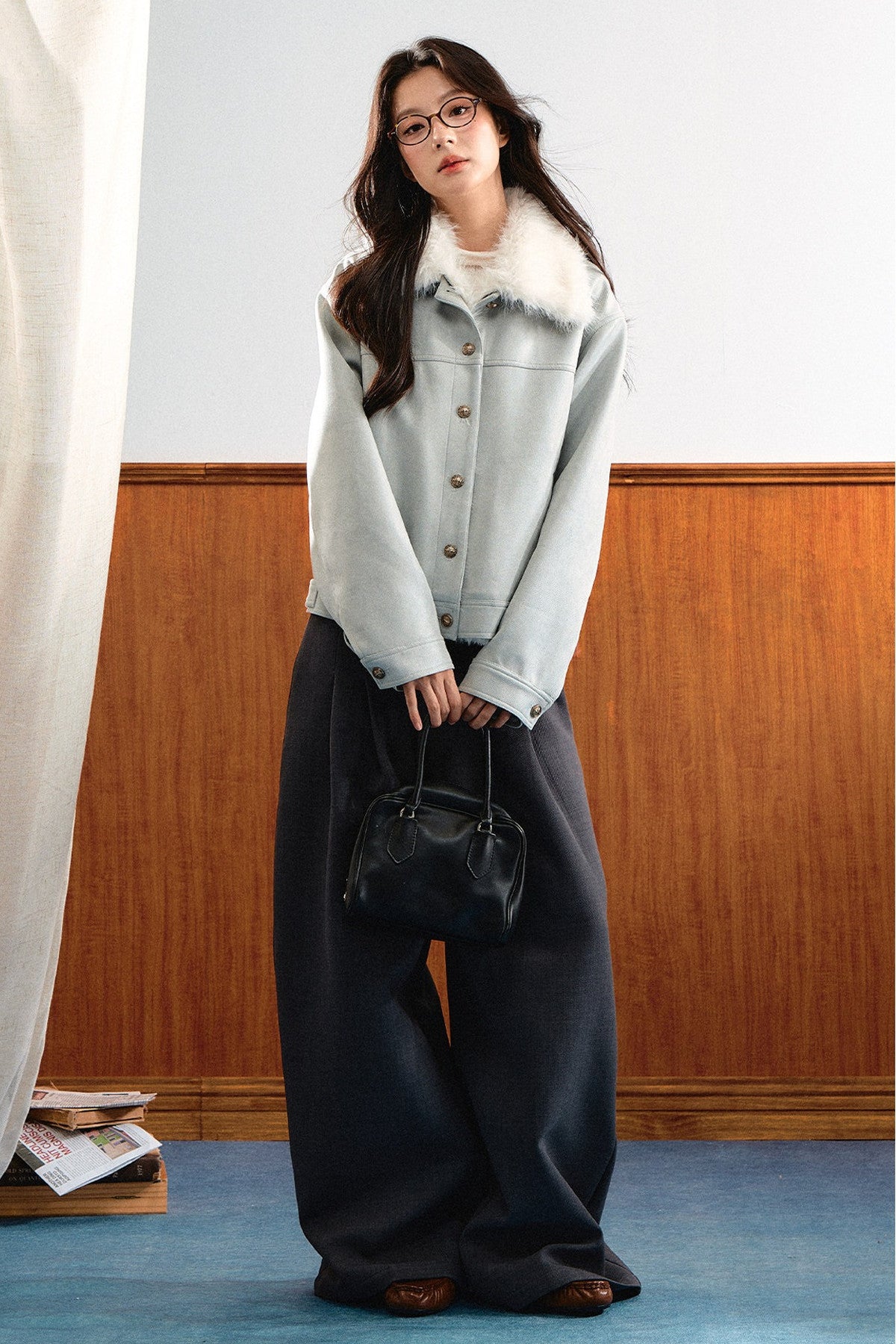 Light Blue Faux Shearling Jacket