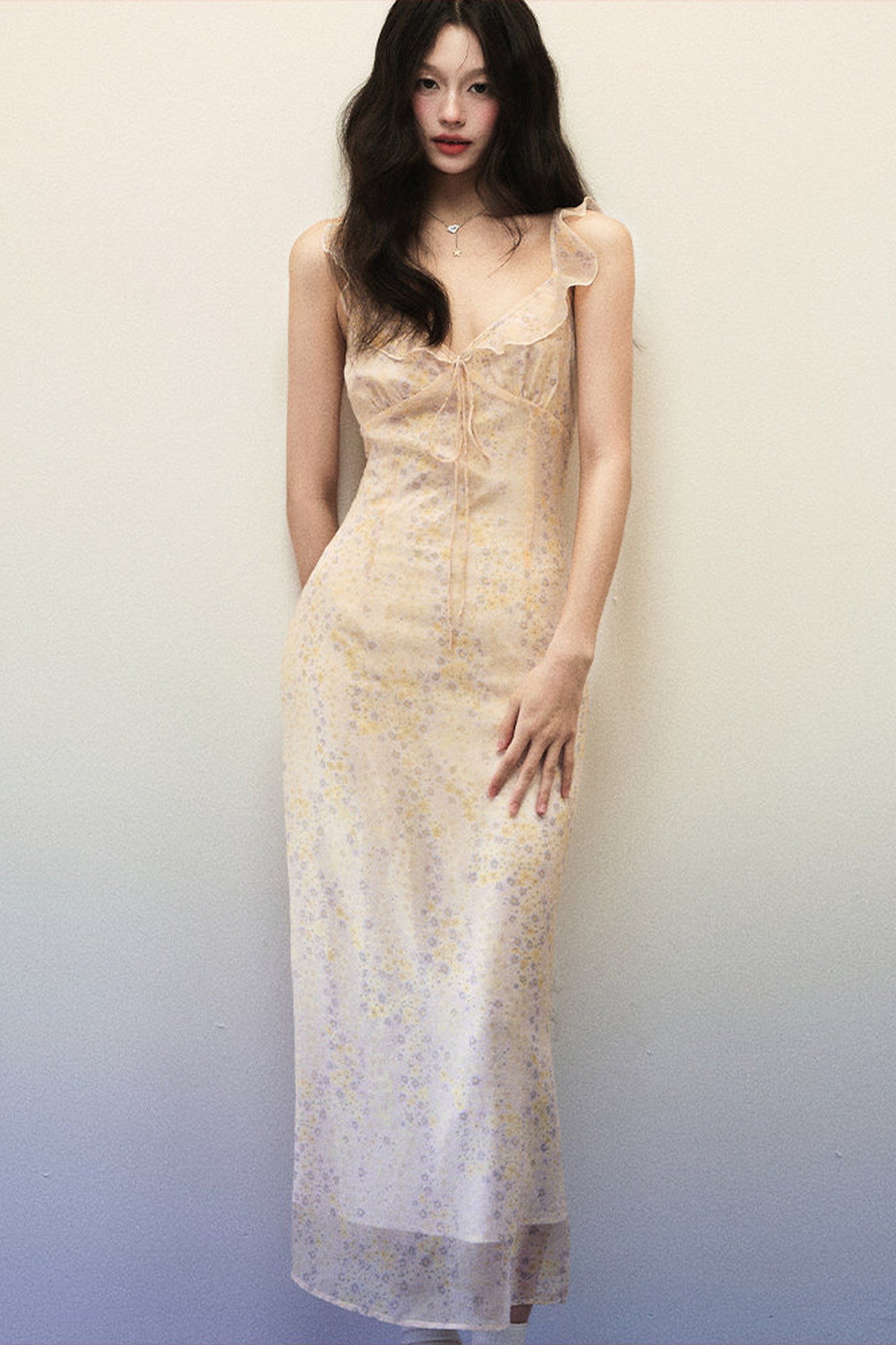 Light Purple Floral Chiffon Dress