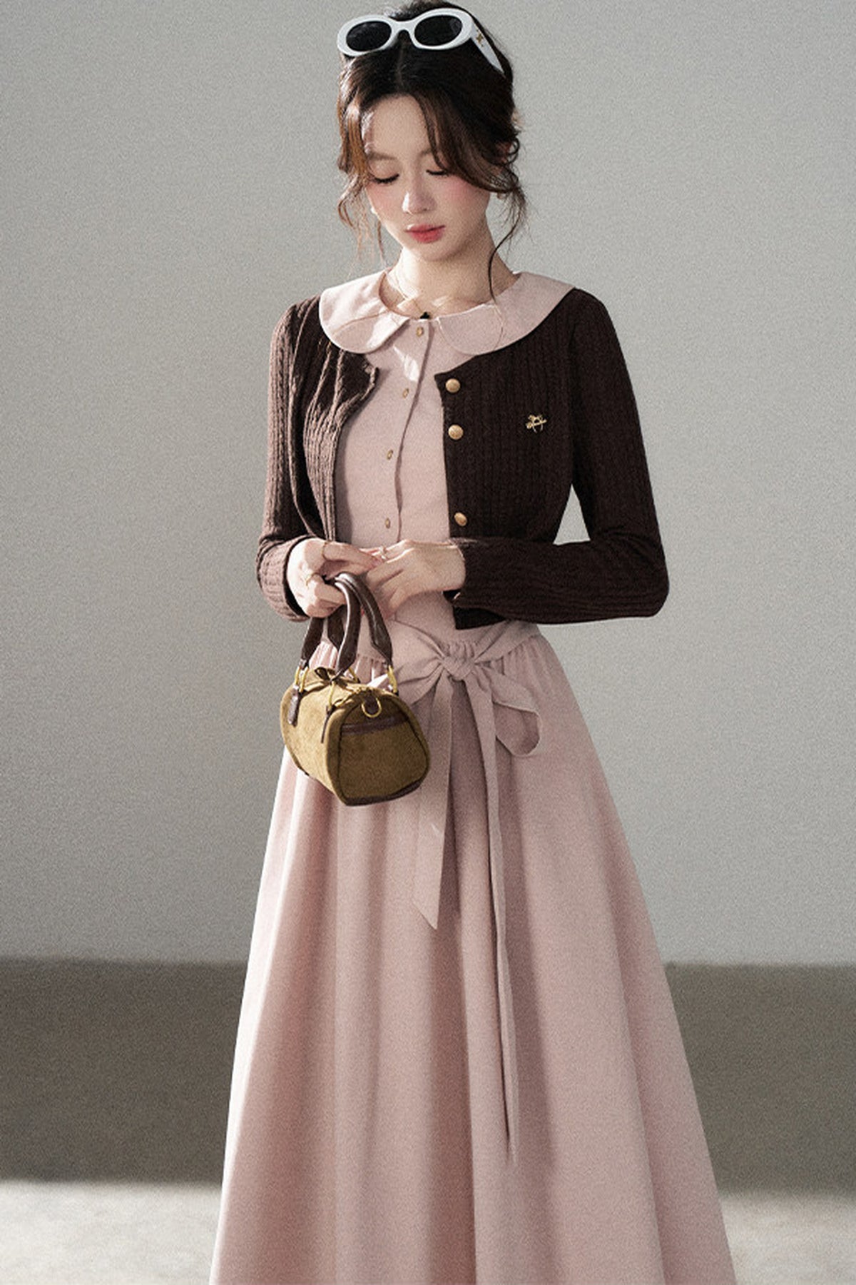 Collar Knitted Overlay Long Dress
