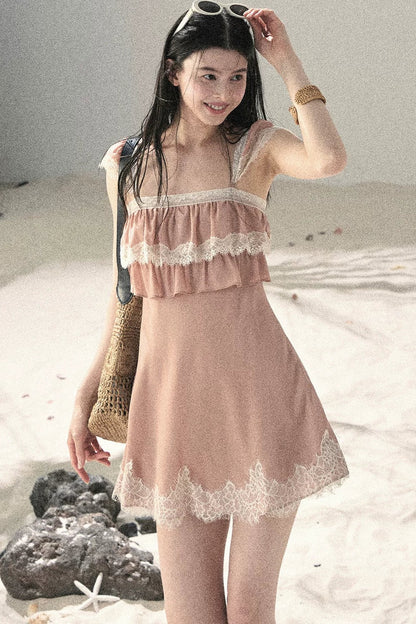 Vestido de Encaje Naranja de Chifón