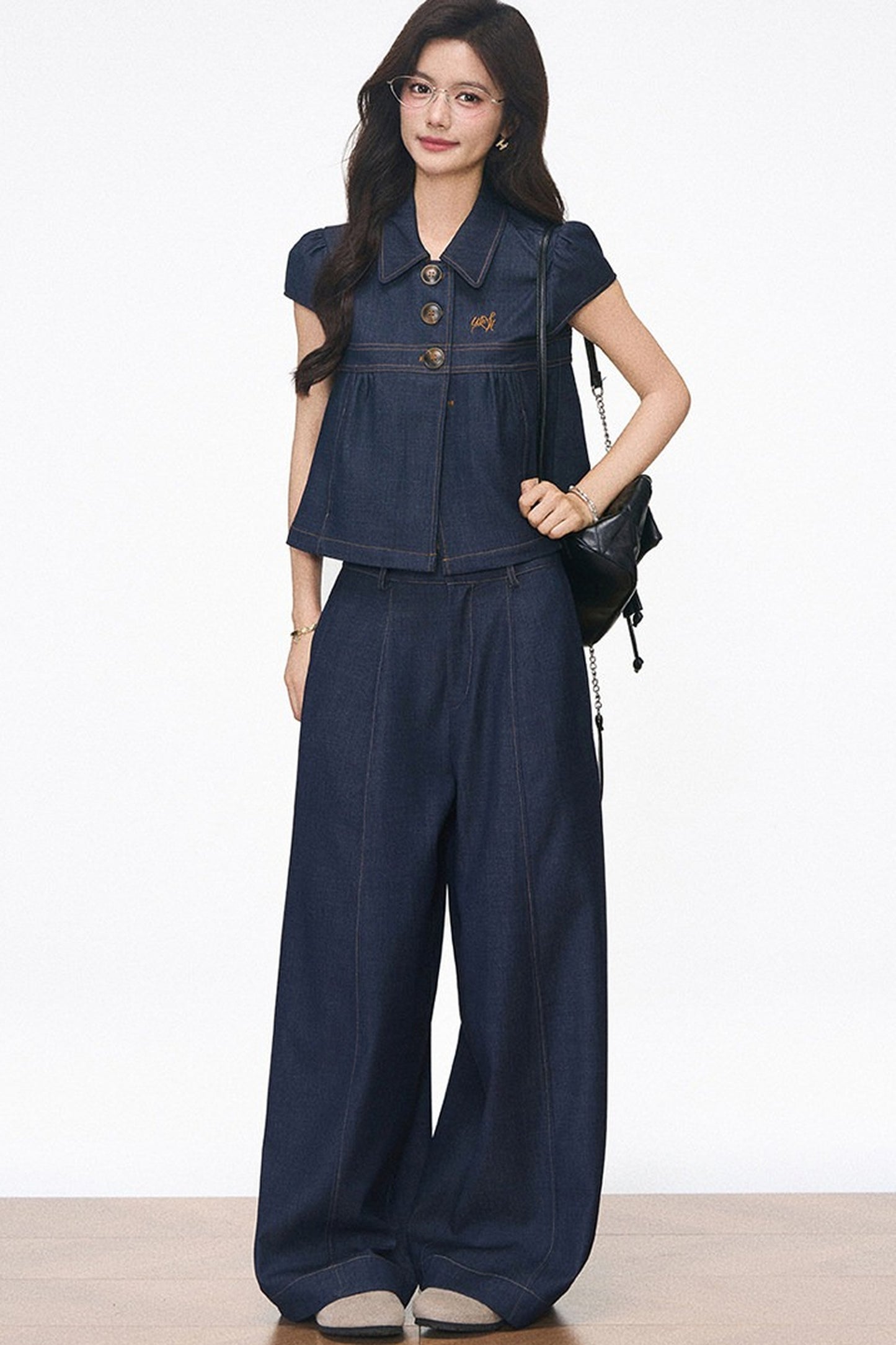Faux Denim Blouse Set-Up