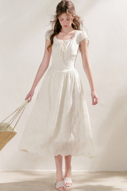 Heavy Embroidery Lace Patchwork Long Dress