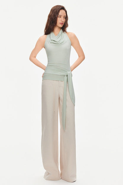 Lyocell Halter Neck Sleeveless Tie Waist Top
