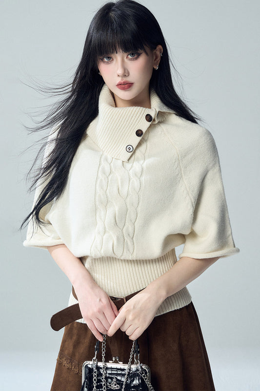 High Neck Short Sleeve Knit Sweater