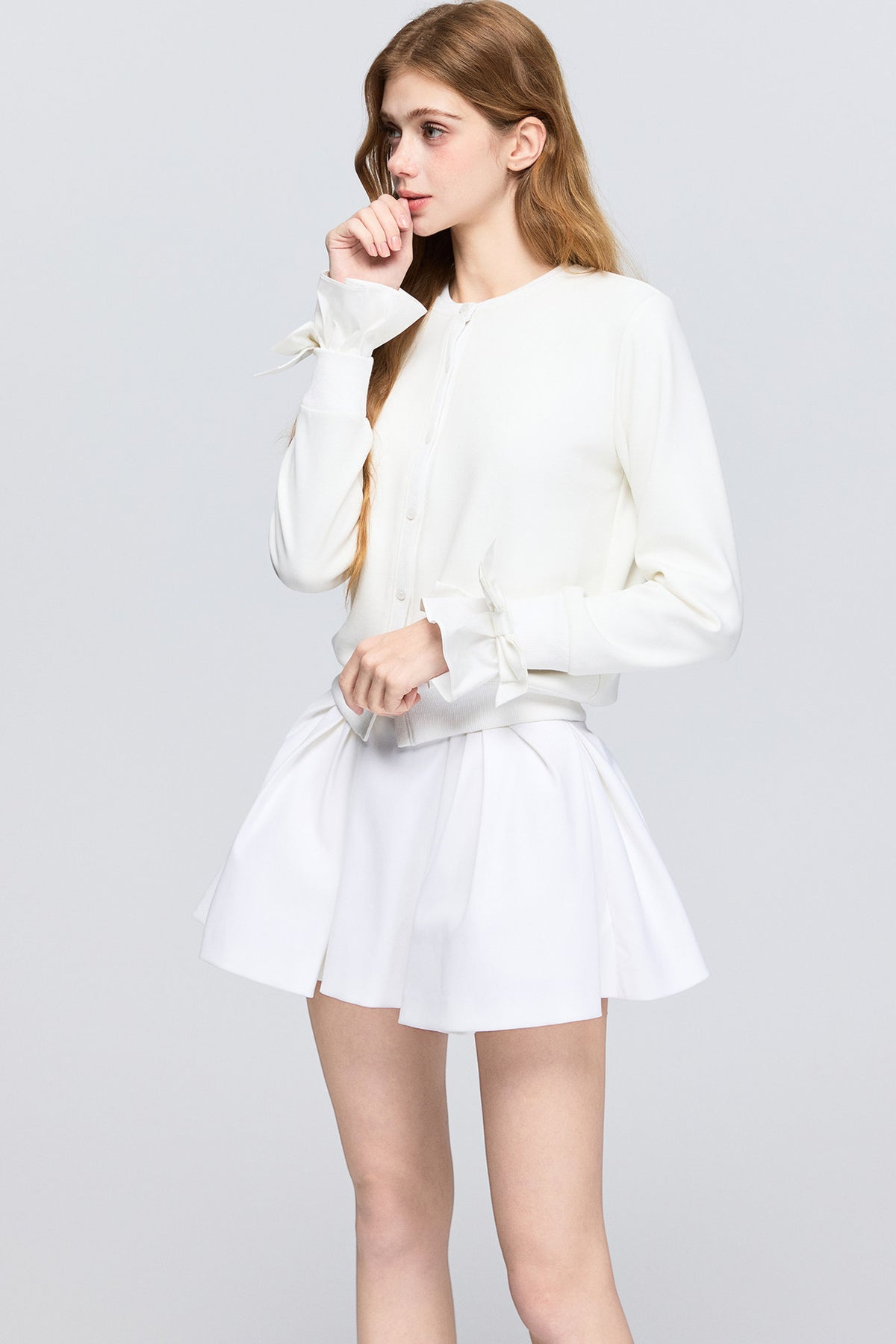 Layered-Look Bow Knit Cardigan