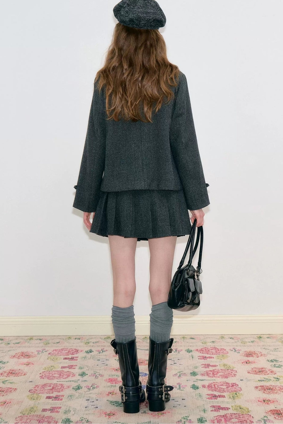 High-Waisted Double-Breasted Pleated Skirt