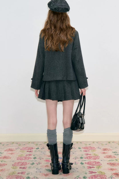 High-Waisted Double-Breasted Pleated Skirt