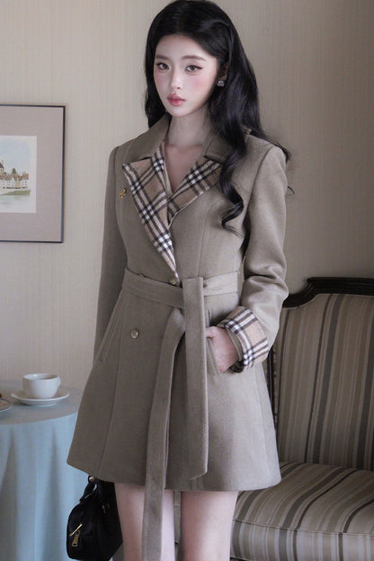 Plaid Patchwork Woolen Coat