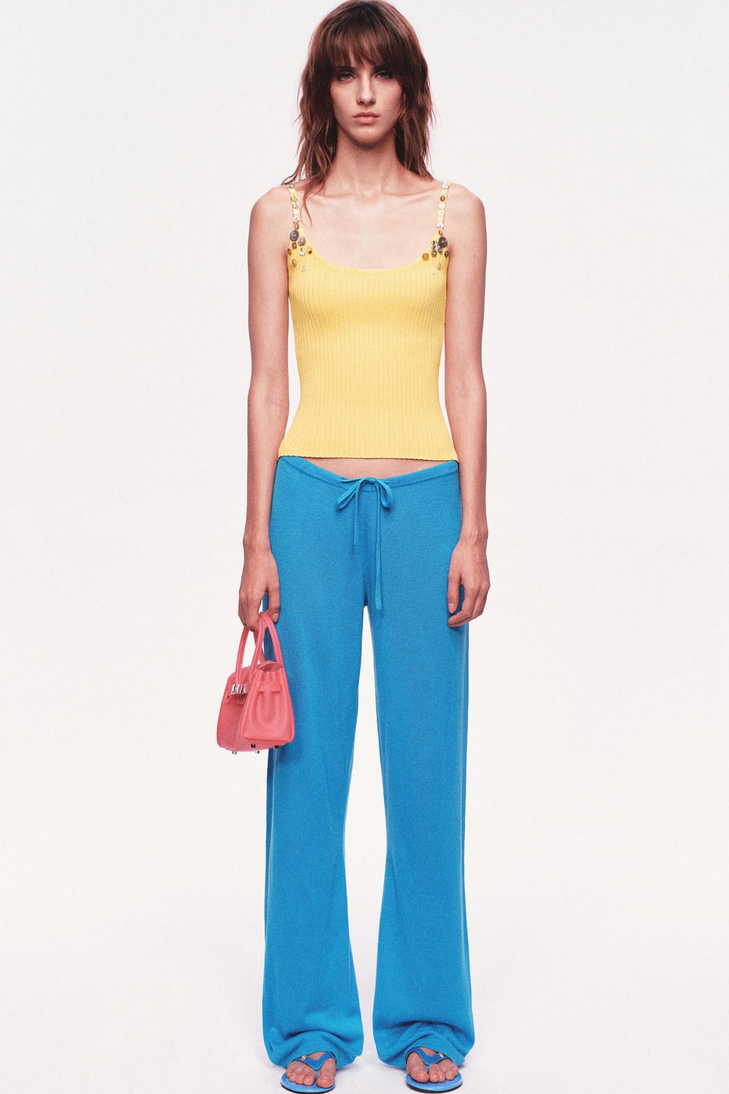 Button Strap Ribbed Knit Tank Top