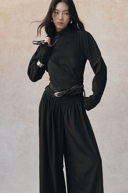 Acetate Half Stand Collar Blouse