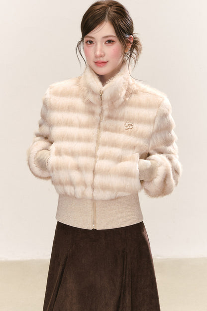 Apricot Faux Fur Stand-Collar Jacket