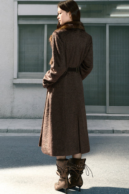 Long Woolen Fur Collar Blazer-Style Coat