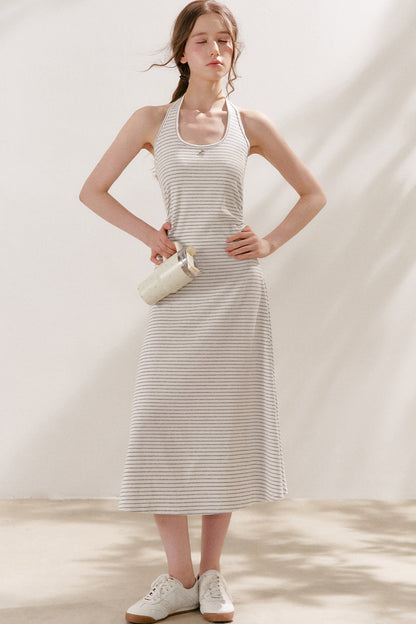 Vestido maxi de cuello halter a rayas