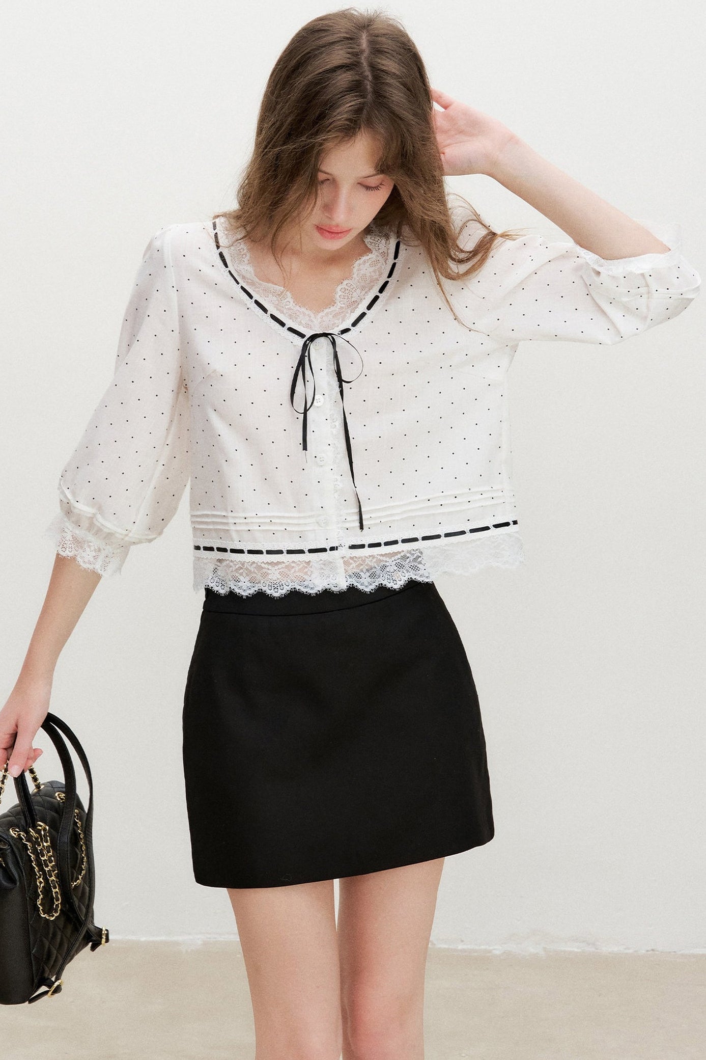 Lyocell Polka Dot Lace Blouse