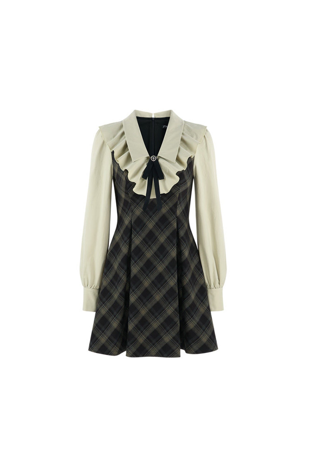 Green Long-Sleeve Layered-Look Dress