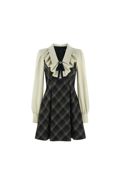 Green Long-Sleeve Layered-Look Dress