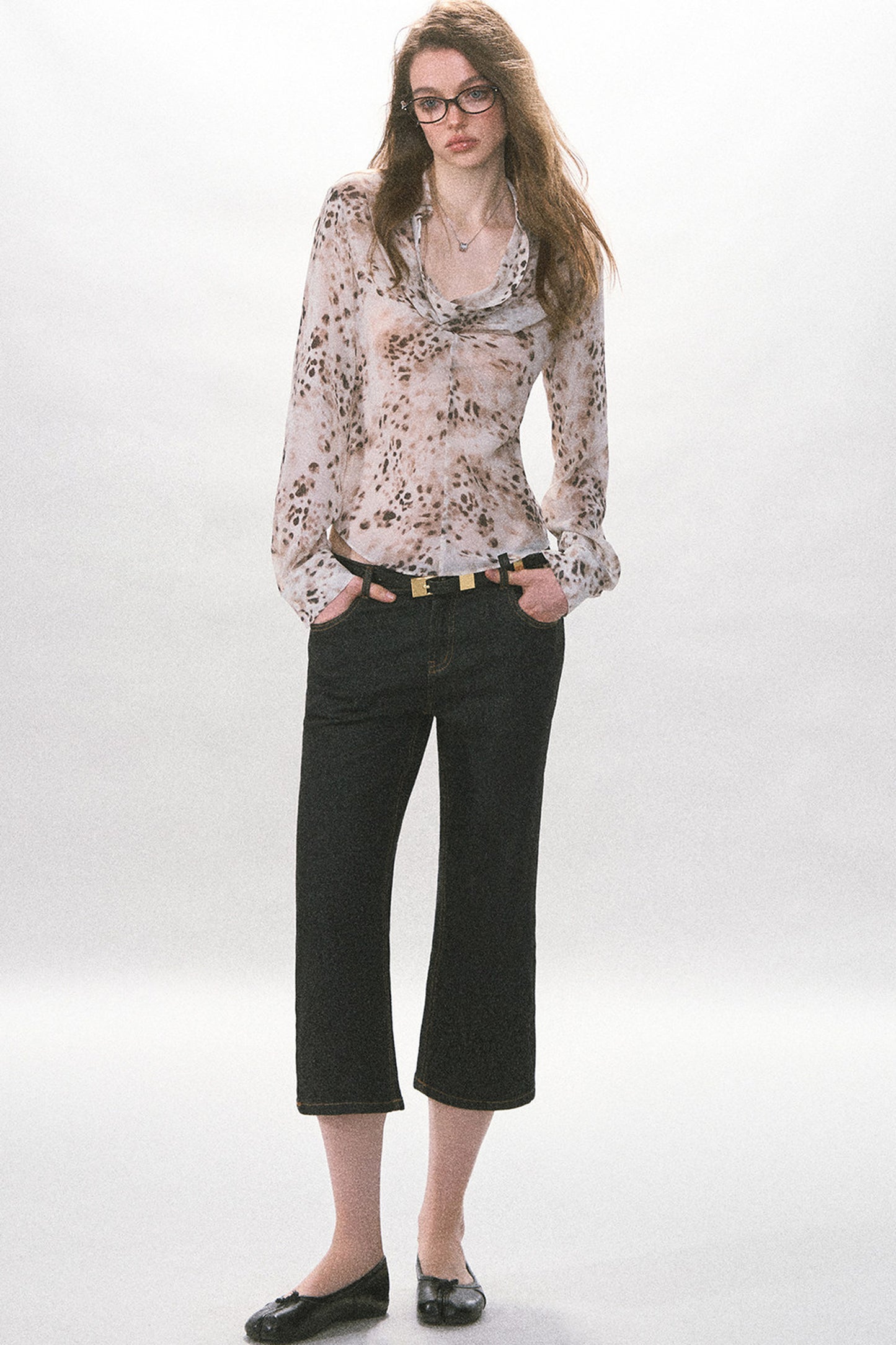 High-Waist Straight-Leg Washed Jeans