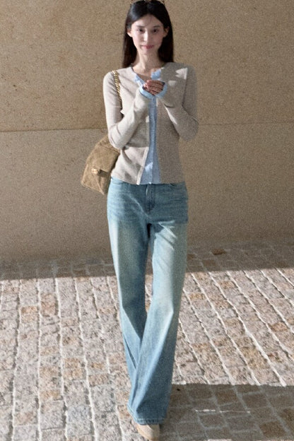 Jeans in denim lavato effetto vintage a gamba dritta