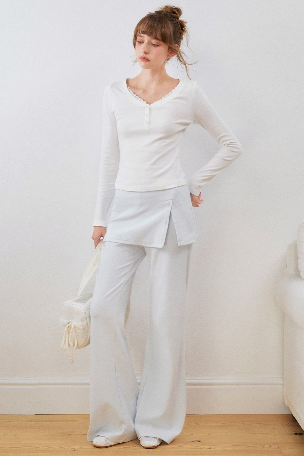 Layered-Look Slit Flared Pants