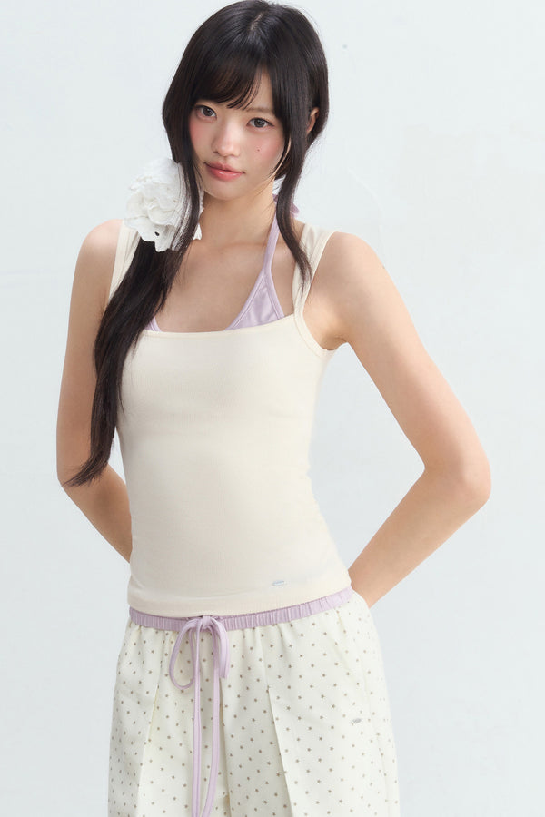 Conjunto de top halter y pantalones con bloques de color
