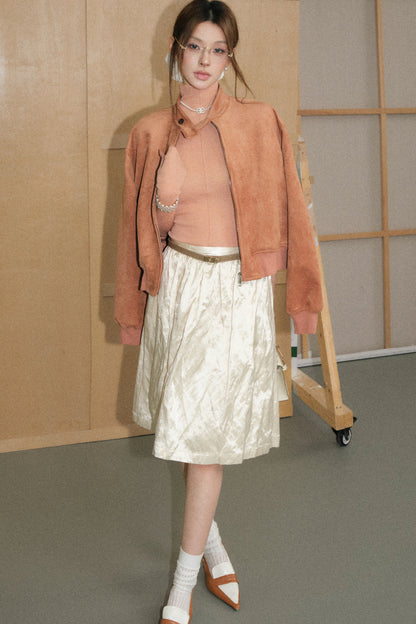 Tangerine Pink Long-Sleeve Base Shirt, Skirt and Jacket Set-Up