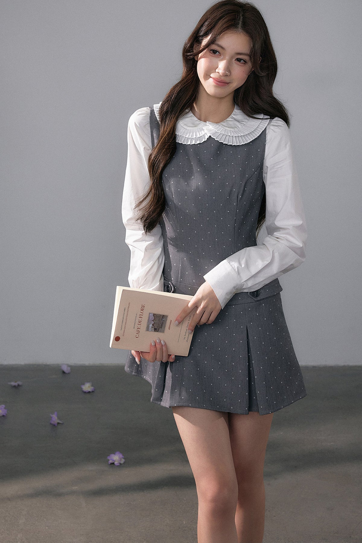 Gray Polka Dots Sleeveless Dress