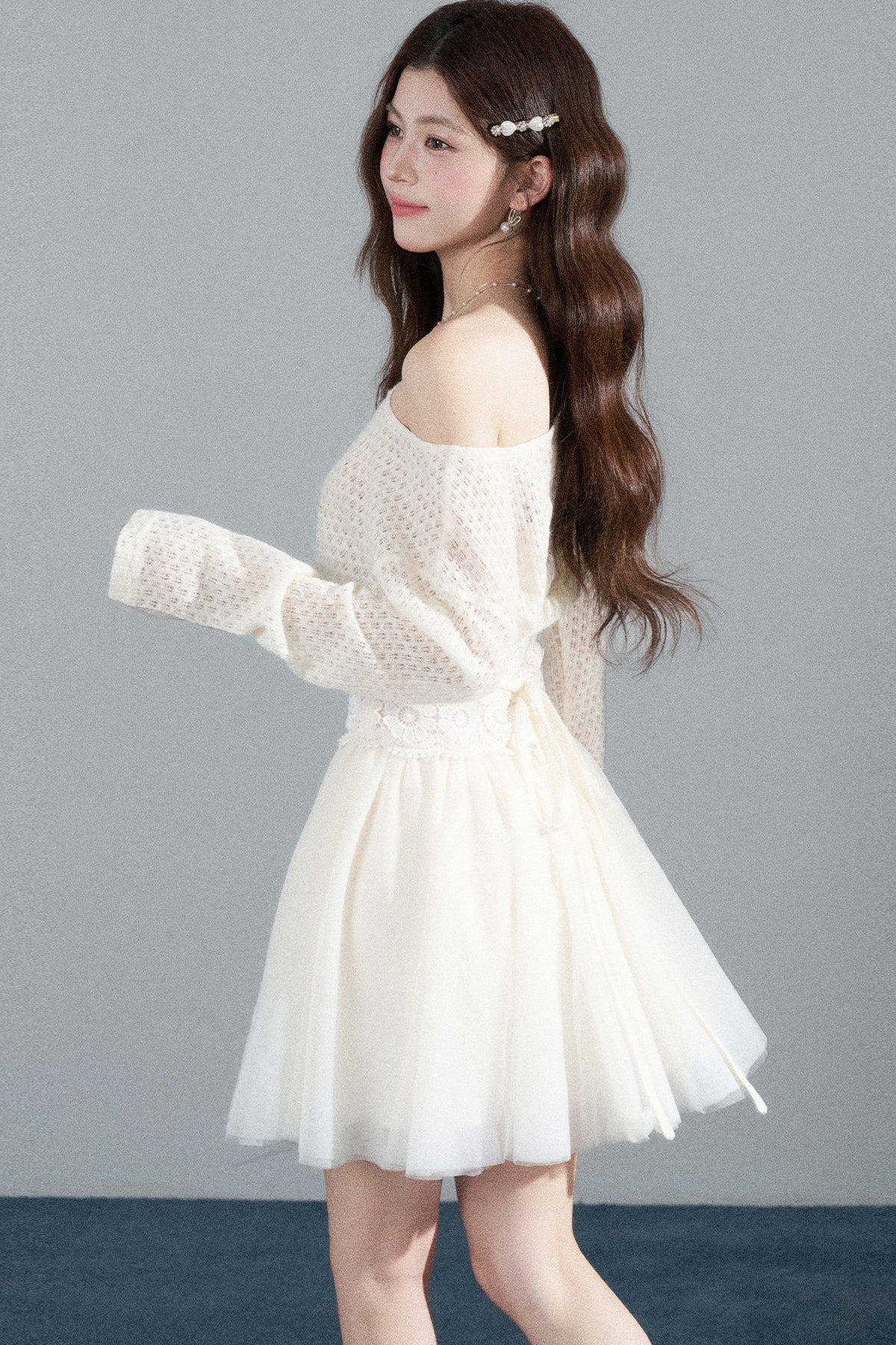 French Hollow-Out Lace Off-Shoulder Dress