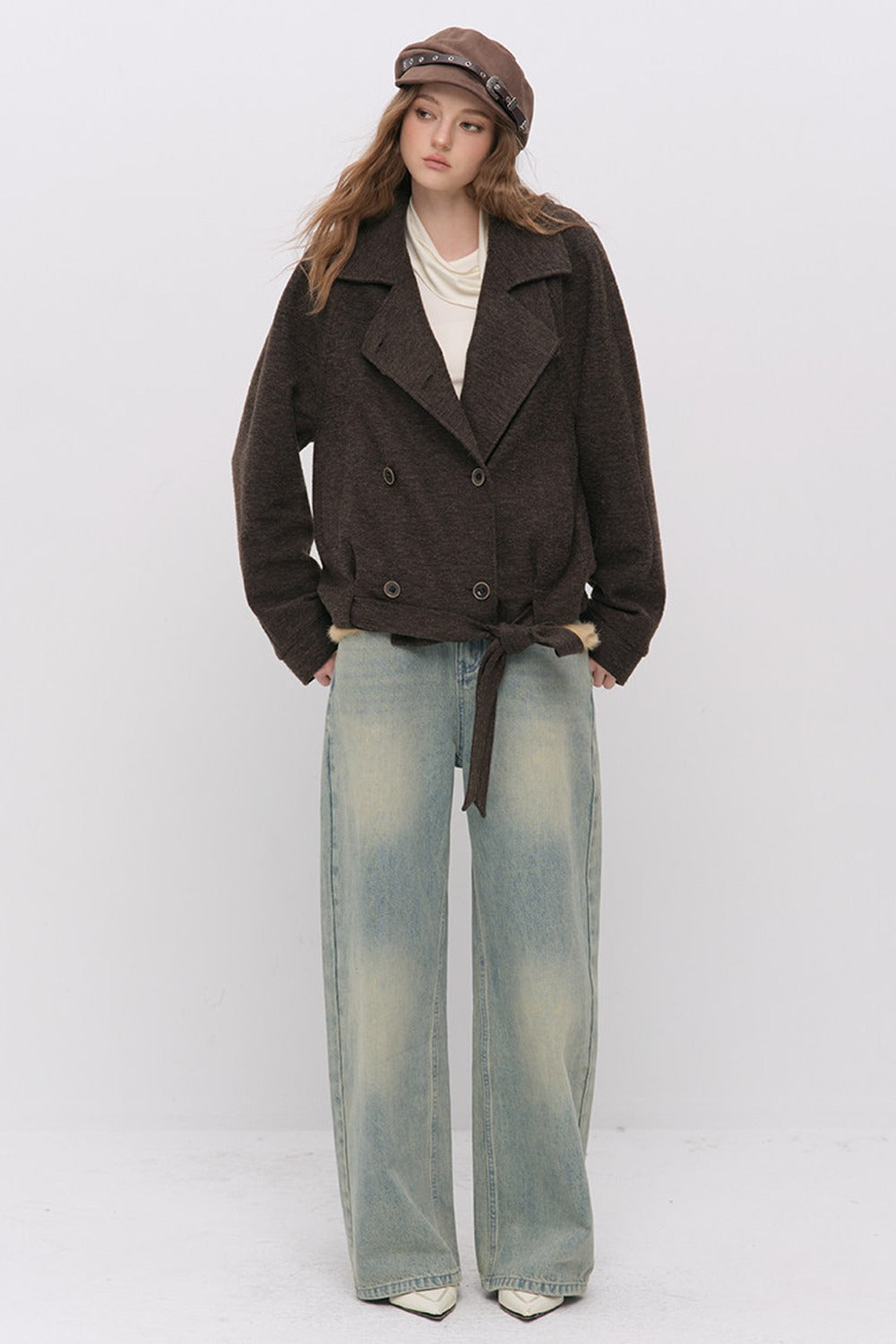 Stand Collar Tie-Up Wool Coat