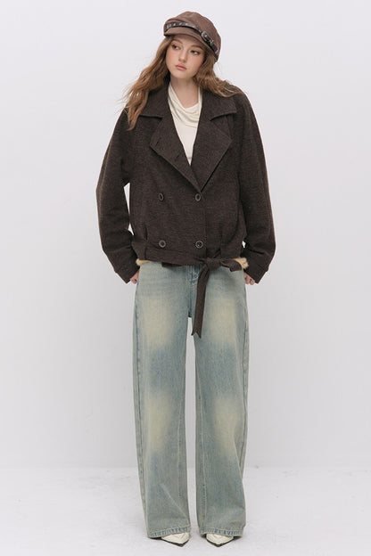 Stand Collar Tie-Up Wool Coat
