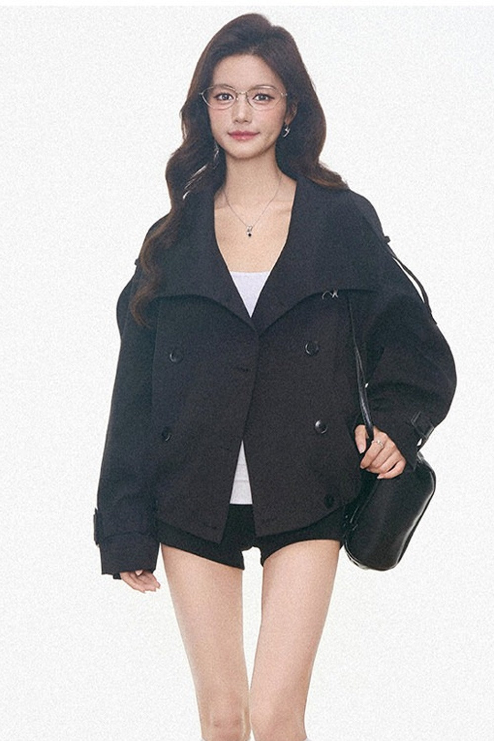 Vintage Double-Breasted Trench Coat and Cuffed Shorts Set-Up